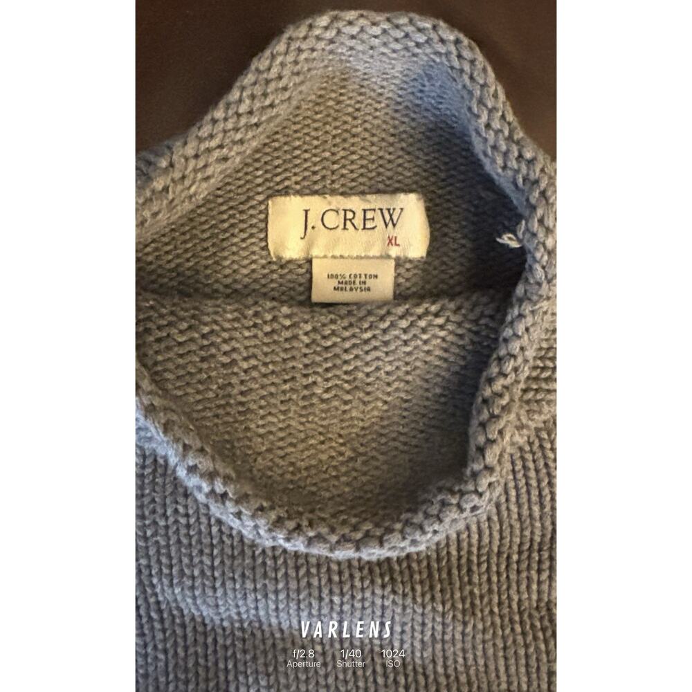 VTG J Crew Heavy Cotton Sweater Mens XL Grey Roll Neck Oarsman Fisherman 90s